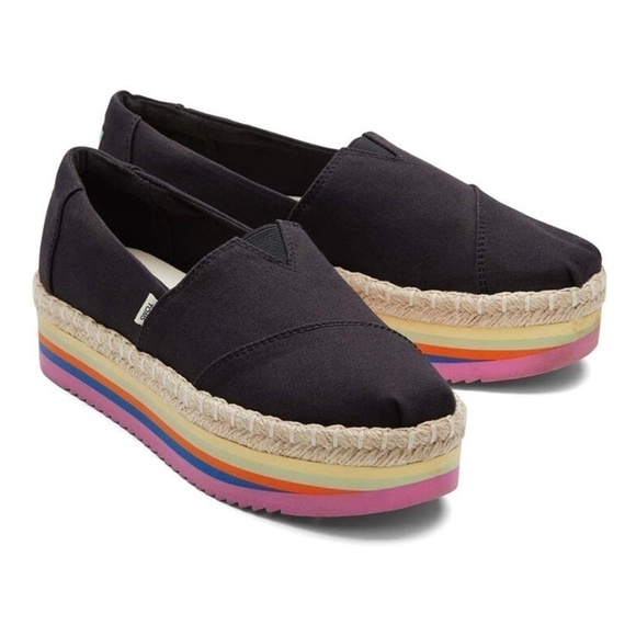 ALPARGATA Platform Rope High Blk Canvas Rainbow Eva Shoes Slip On Loafer NIB - Picture 2 of 8